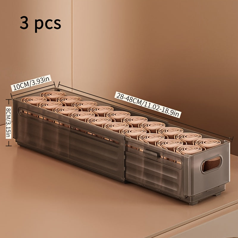 3Pcs Stackable Closet Organizers, Expandable Storage Bins with Transparent Windows, Adjustable Length 11.02-18.9inch for Clothes Accessories Wardrobe Bedroom Office