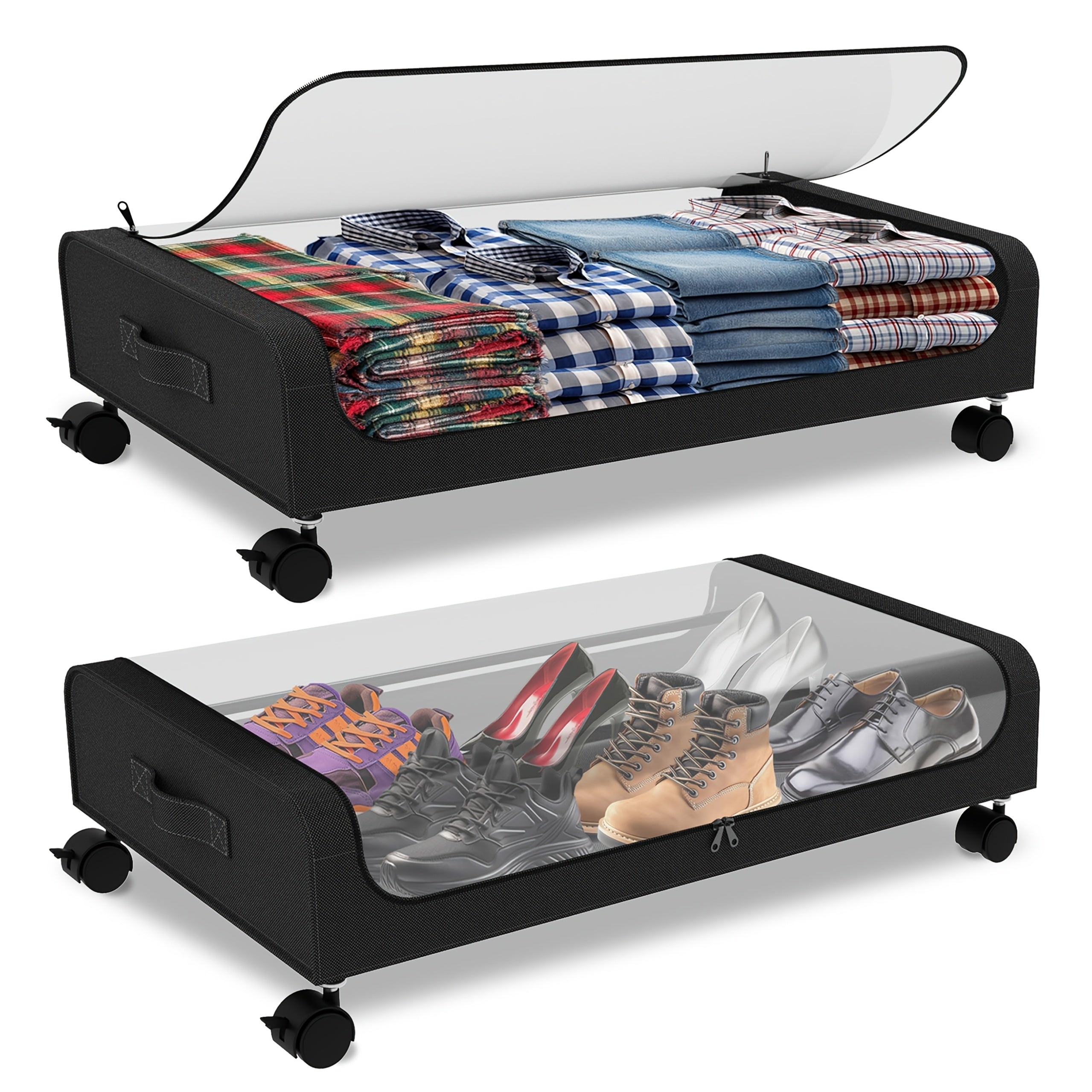 2 Pack XXL 17.17gal Underbed Storage Containers, Oxford Cloth Under Bed Organizer with Wheels for Clothes Bedding Shoes Blankets Books