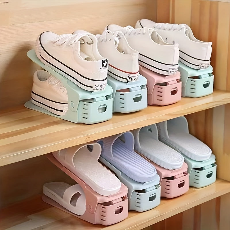 12Pcs Second Generation Adjustable Height Shoe Organizer, Double Layer Space Saver Shoe Rack Holder for Shoes and Slippers