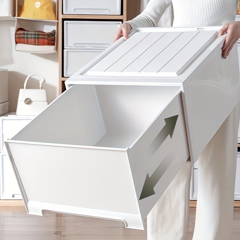 1pc Stackable Closet Drawer Storage Box, Multifunctional White Organizer for Clothes Files, Bedroom Wardrobe Kitchen Office Bathroom Space Saving
