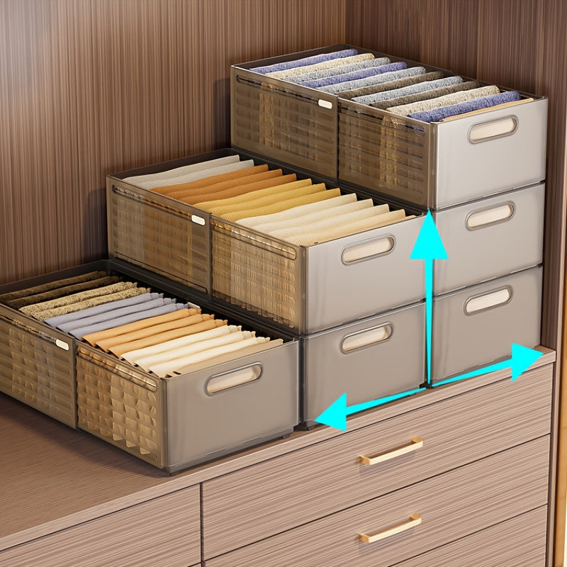 3Pcs Stackable Closet Organizers, Expandable Storage Bins with Transparent Windows, Adjustable Length 11.02-18.9inch for Clothes Accessories Wardrobe Bedroom Office