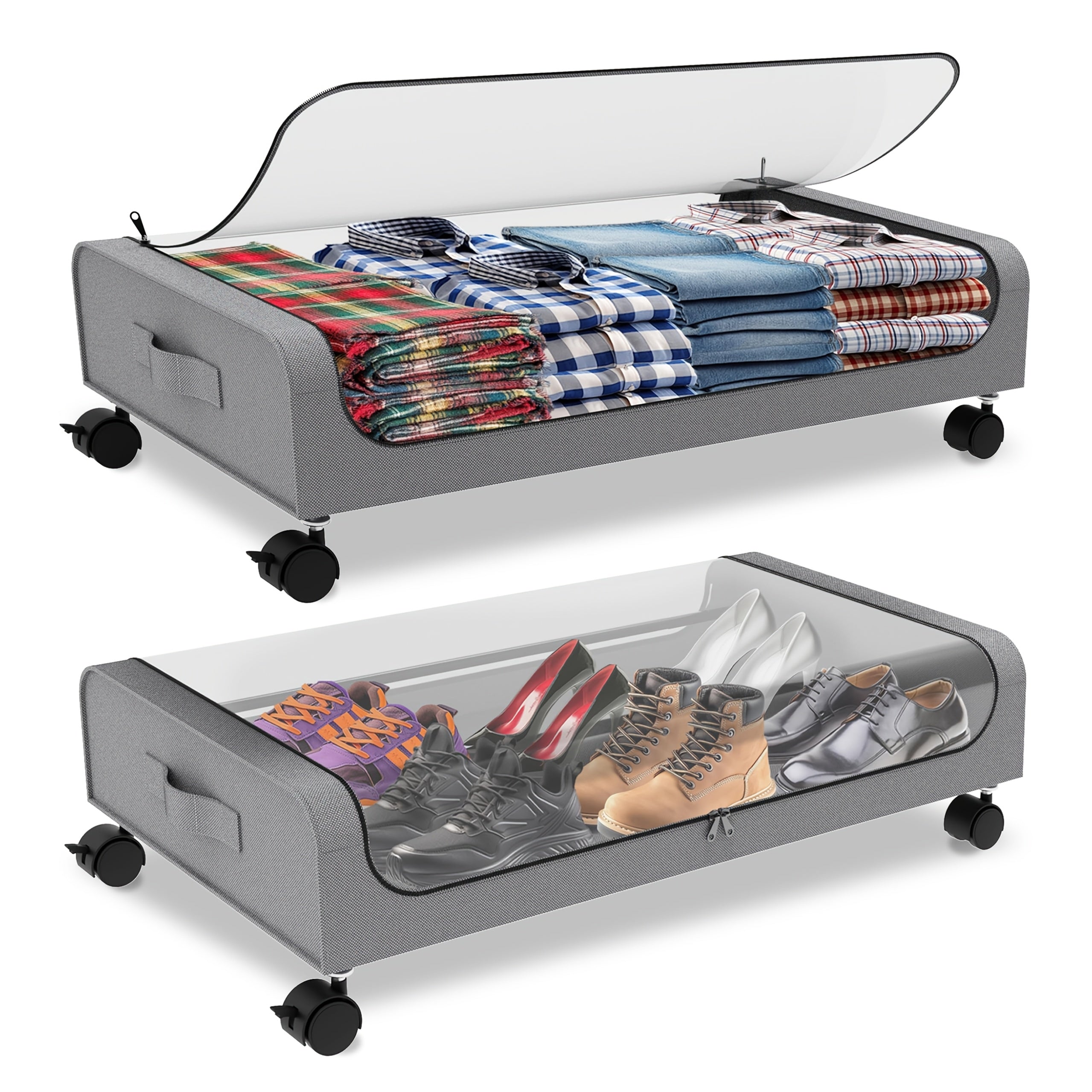 2 Pack XXL 17.17gal Underbed Storage Containers, Oxford Cloth Under Bed Organizer with Wheels for Clothes Bedding Shoes Blankets Books