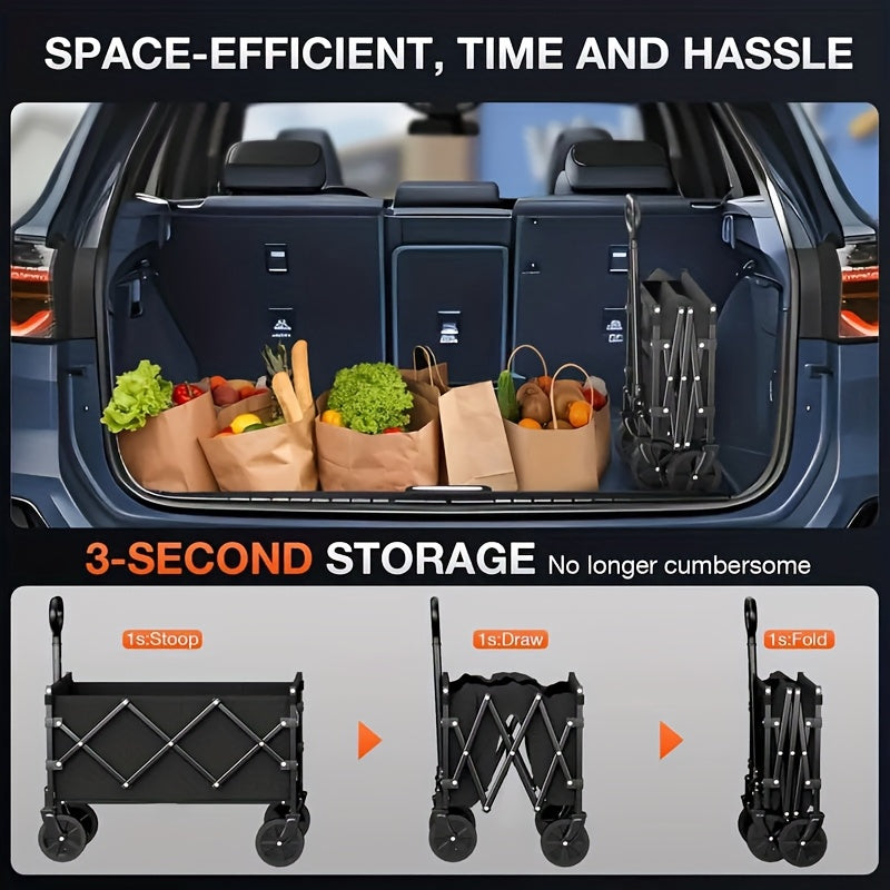 220/450/680 LBS Heavy-Duty Foldable All-Terrain Cart, Stainless Steel Frame Multifunctional Transport Wagon for Camping Gardening Beach Shopping Party