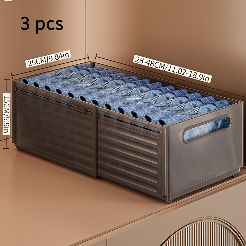 3Pcs Stackable Closet Organizers, Expandable Storage Bins with Transparent Windows, Adjustable Length 11.02-18.9inch for Clothes Accessories Wardrobe Bedroom Office
