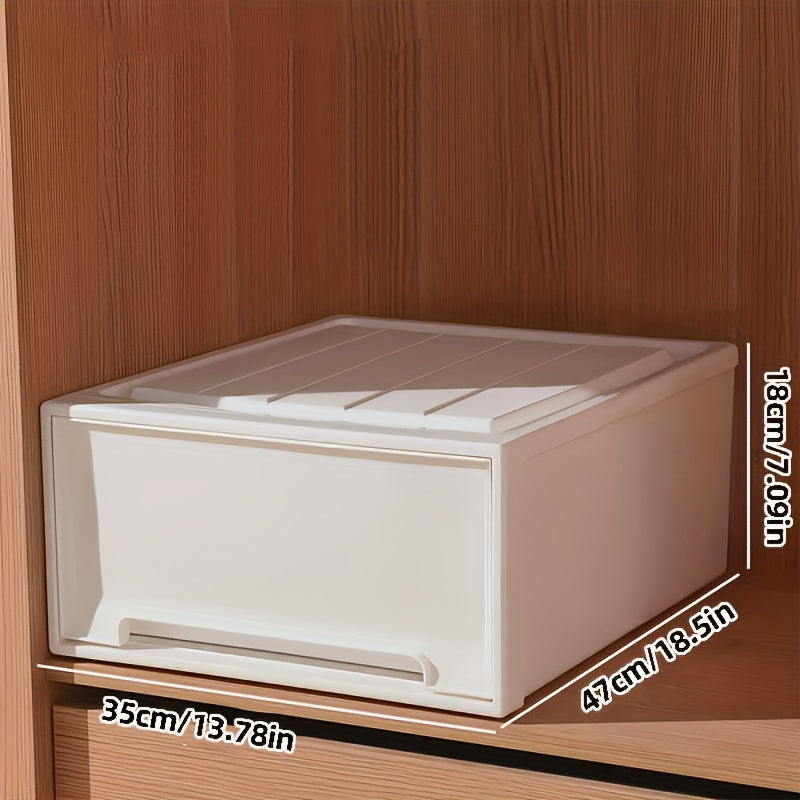 1pc Stackable Closet Drawer Storage Box, Multifunctional White Organizer for Clothes Files, Bedroom Wardrobe Kitchen Office Bathroom Space Saving