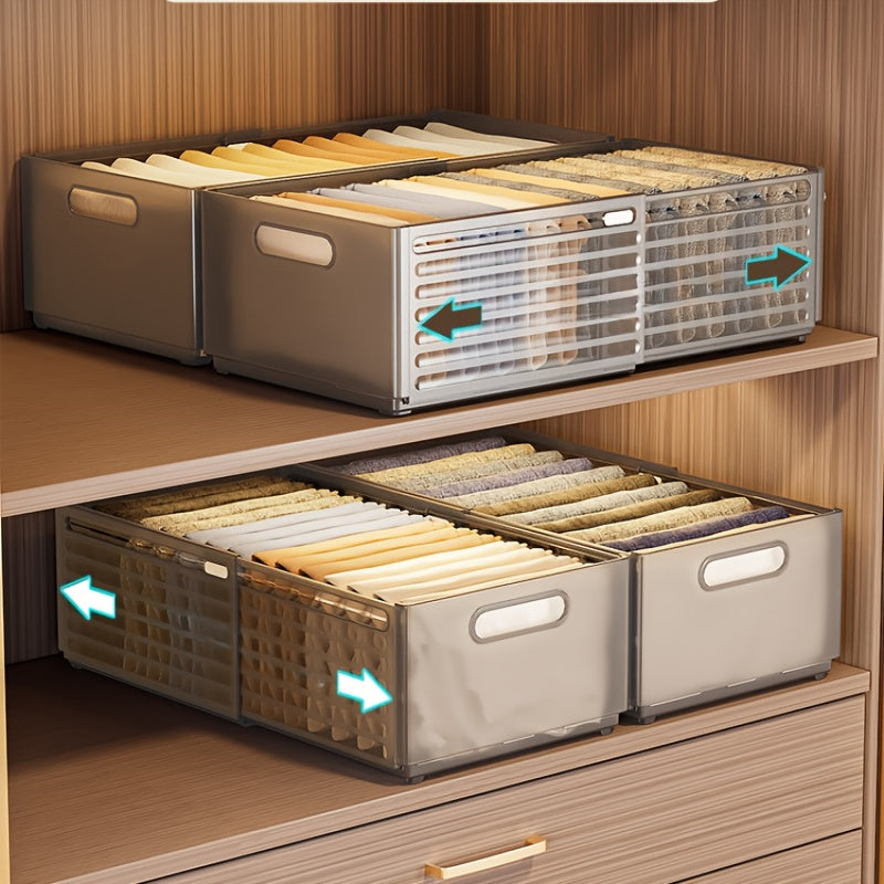 3Pcs Stackable Closet Organizers, Expandable Storage Bins with Transparent Windows, Adjustable Length 11.02-18.9inch for Clothes Accessories Wardrobe Bedroom Office