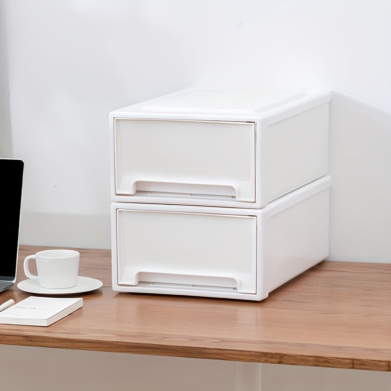1pc Stackable Closet Drawer Storage Box, Multifunctional White Organizer for Clothes Files, Bedroom Wardrobe Kitchen Office Bathroom Space Saving