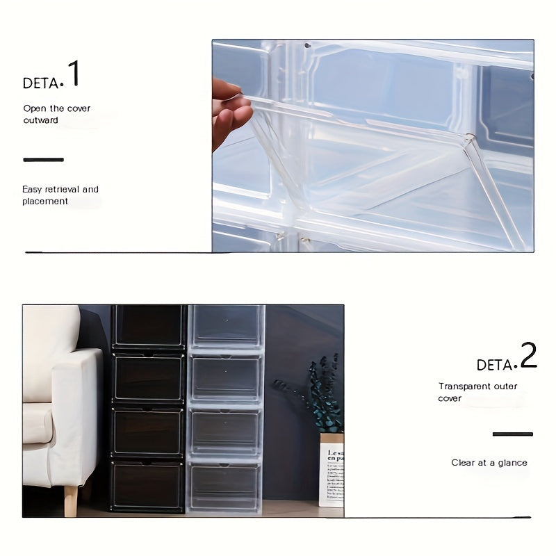 6 Pack Clear Shoe Organizer, Stackable Plastic Shoe Box with Magnetic Door, Dustproof Front Loading Sneaker Storage for Boots Hats Men Women