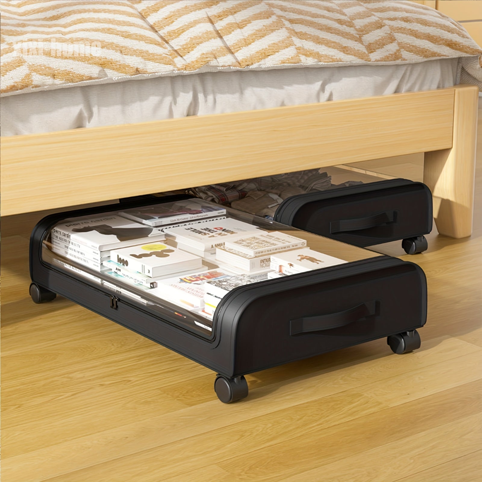 2 Pack XXL 17.17gal Underbed Storage Containers, Oxford Cloth Under Bed Organizer with Wheels for Clothes Bedding Shoes Blankets Books