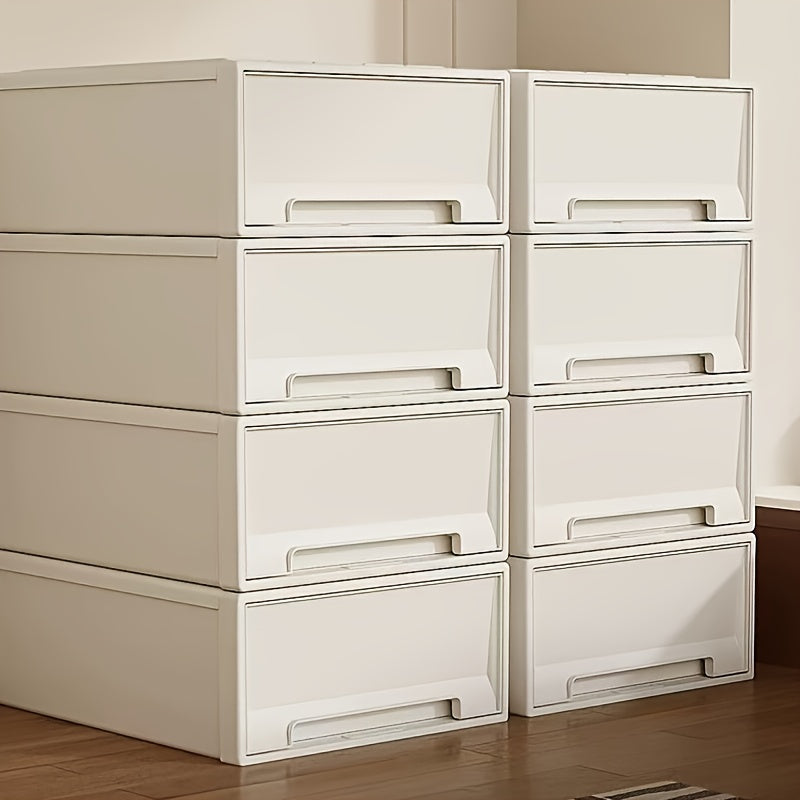 1pc Stackable Closet Drawer Storage Box, Multifunctional White Organizer for Clothes Files, Bedroom Wardrobe Kitchen Office Bathroom Space Saving