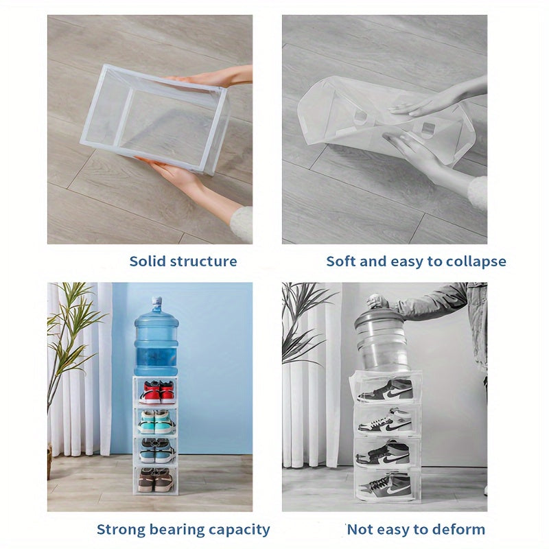 6 Pack Clear Shoe Organizer, Stackable Plastic Shoe Box with Magnetic Door, Dustproof Front Loading Sneaker Storage for Boots Hats Men Women