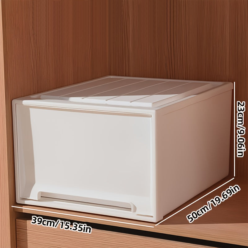 1pc Stackable Closet Drawer Storage Box, Multifunctional White Organizer for Clothes Files, Bedroom Wardrobe Kitchen Office Bathroom Space Saving