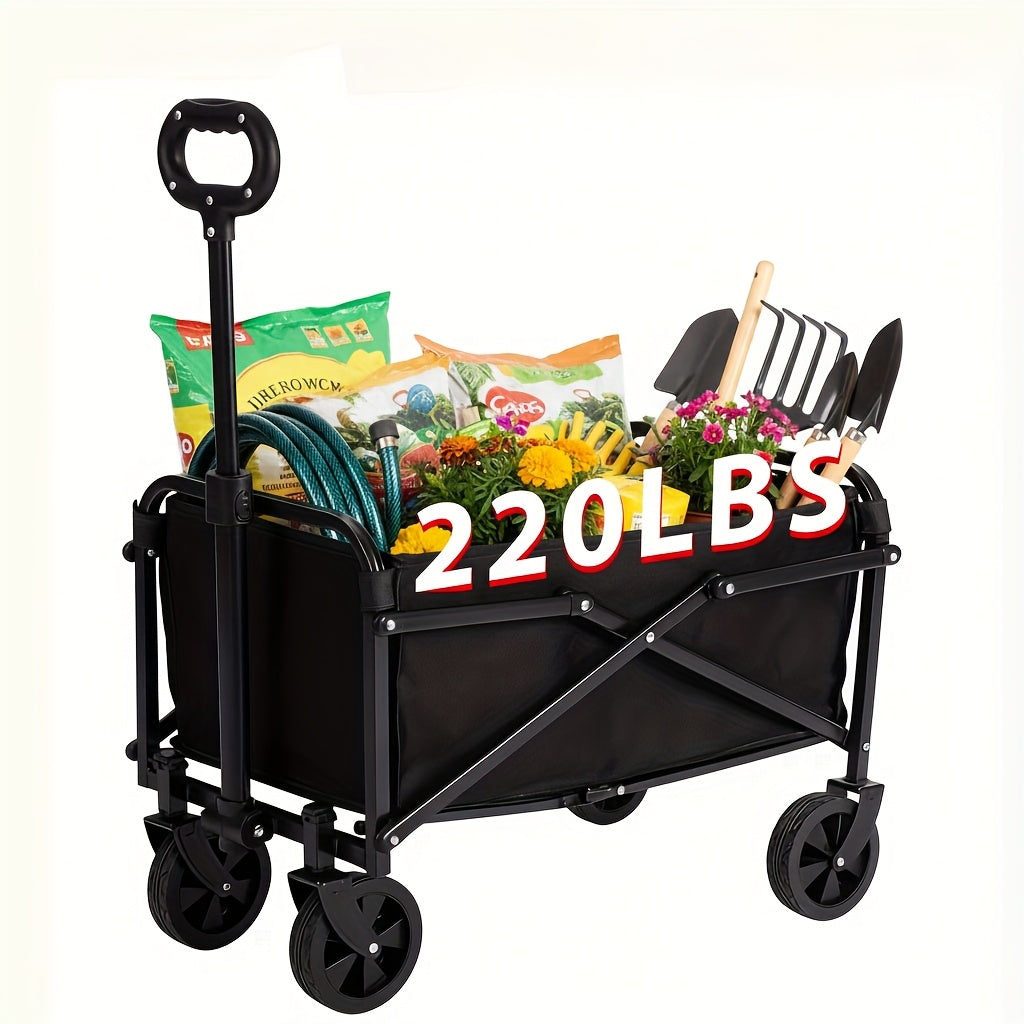 220/450/680 LBS Heavy-Duty Foldable All-Terrain Cart, Stainless Steel Frame Multifunctional Transport Wagon for Camping Gardening Beach Shopping Party