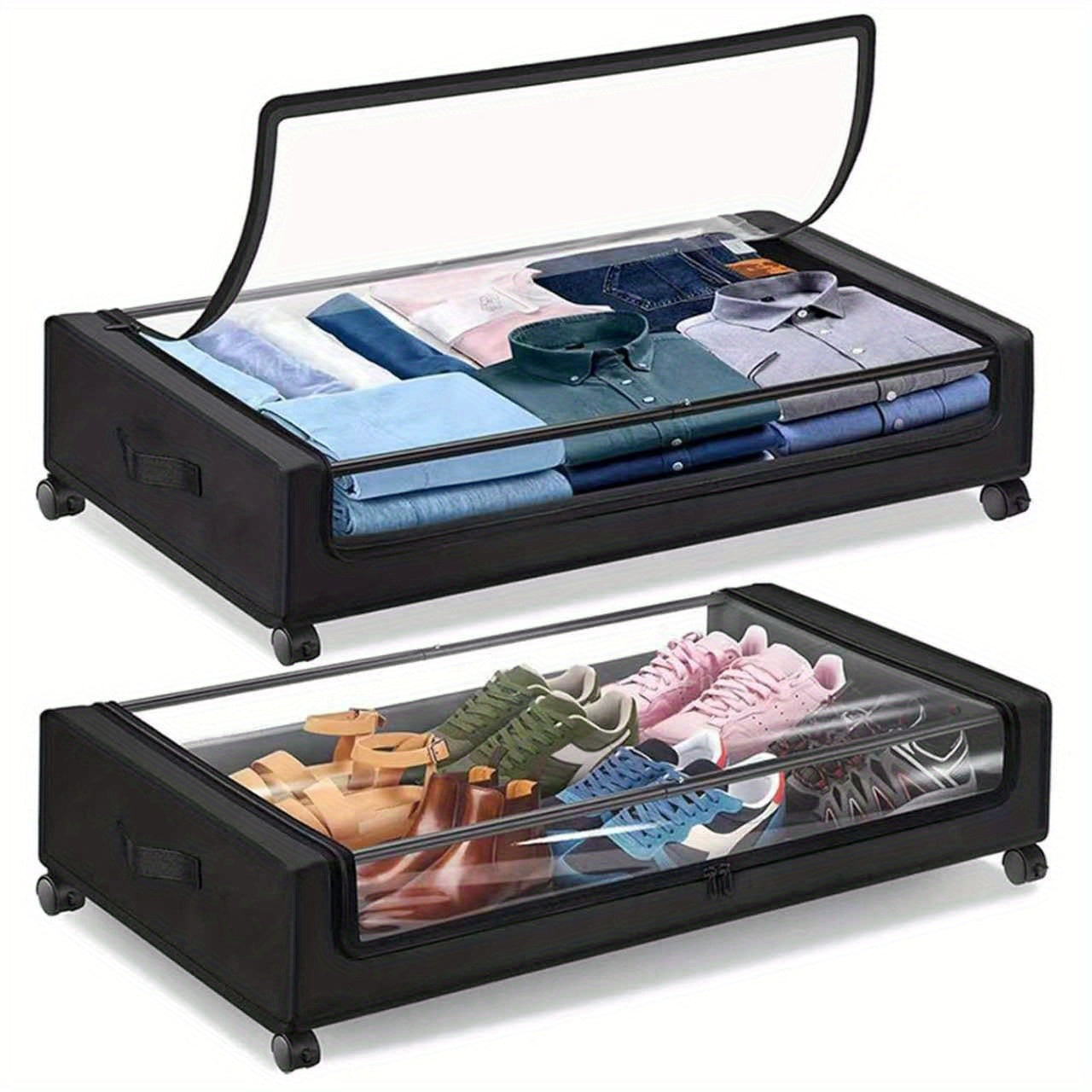 2 Pack XXL 17.17gal Underbed Storage Containers, Oxford Cloth Under Bed Organizer with Wheels for Clothes Bedding Shoes Blankets Books