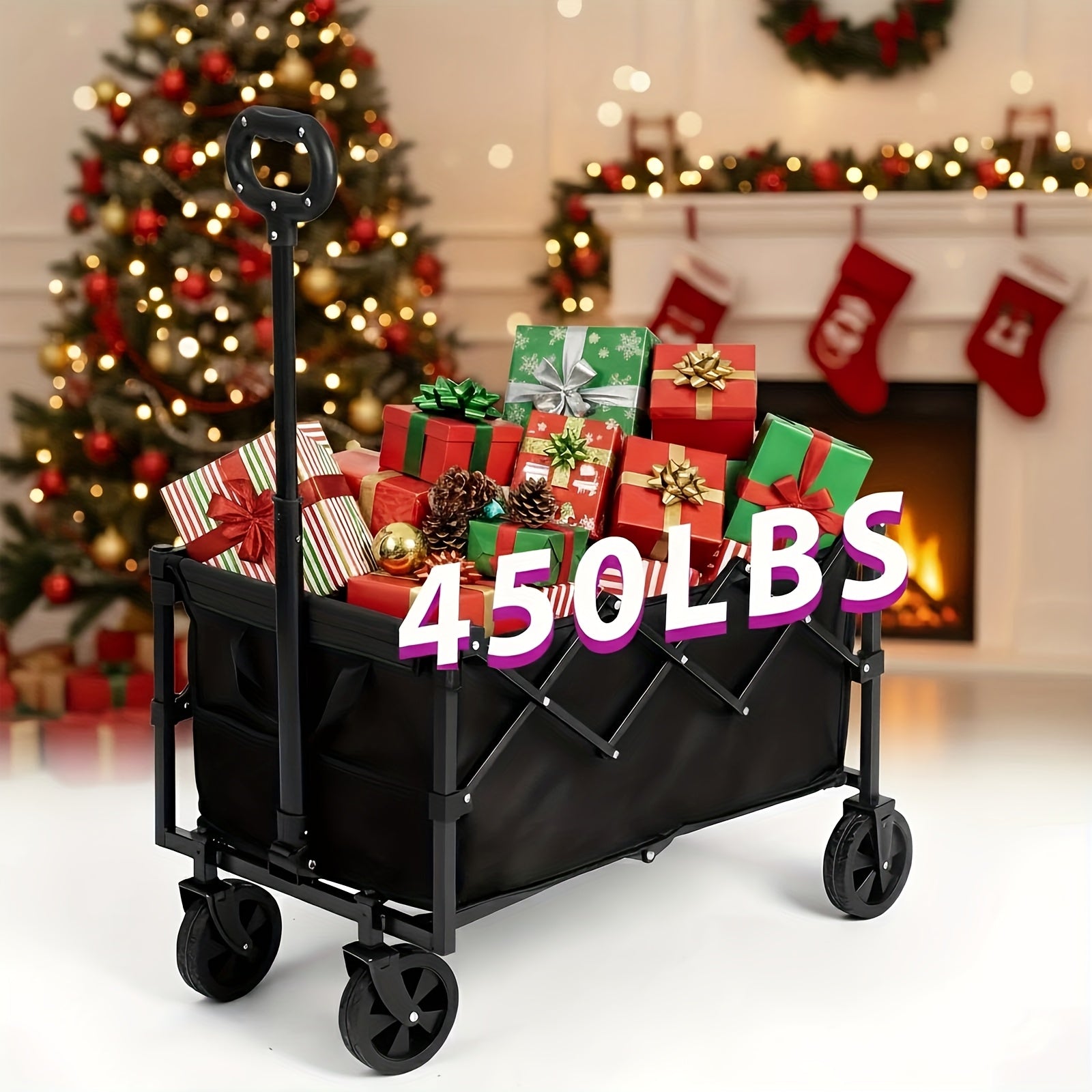 220/450/680 LBS Heavy-Duty Foldable All-Terrain Cart, Stainless Steel Frame Multifunctional Transport Wagon for Camping Gardening Beach Shopping Party
