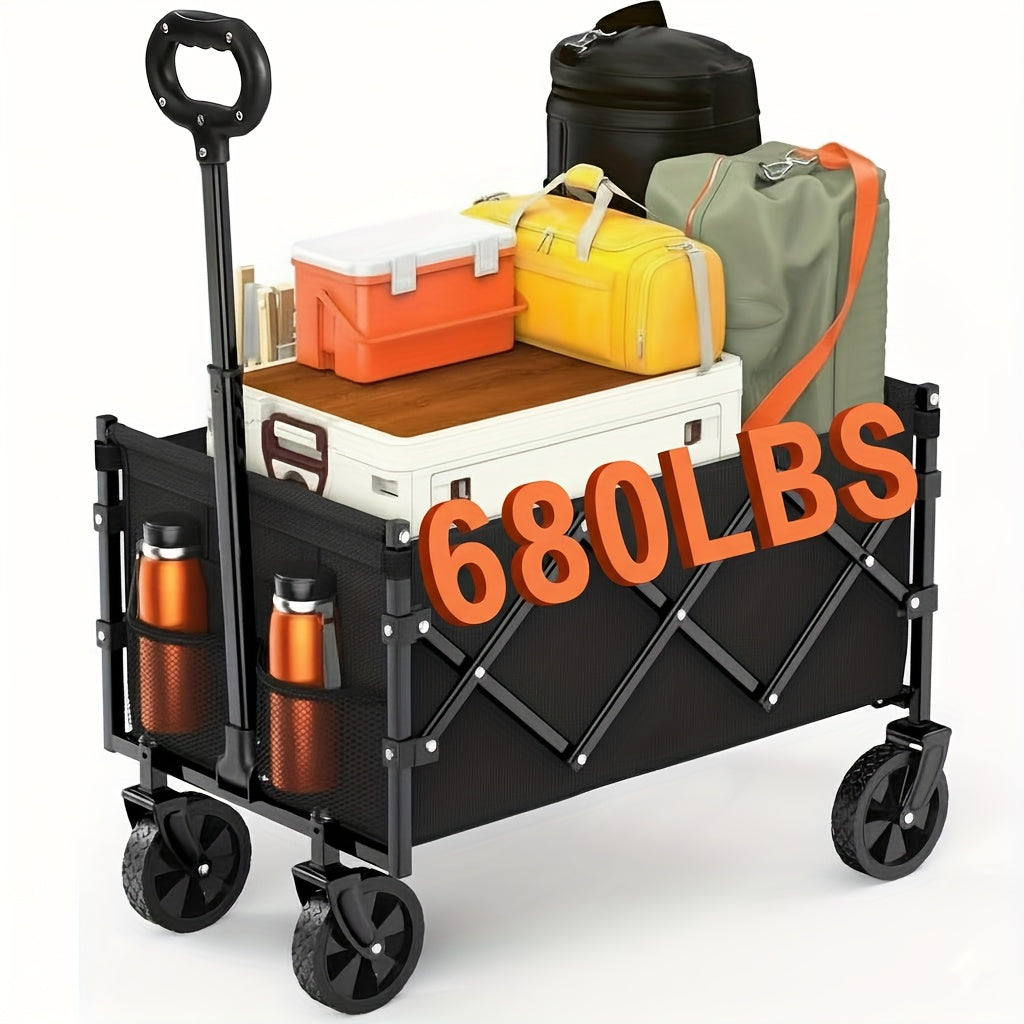 220/450/680 LBS Heavy-Duty Foldable All-Terrain Cart, Stainless Steel Frame Multifunctional Transport Wagon for Camping Gardening Beach Shopping Party