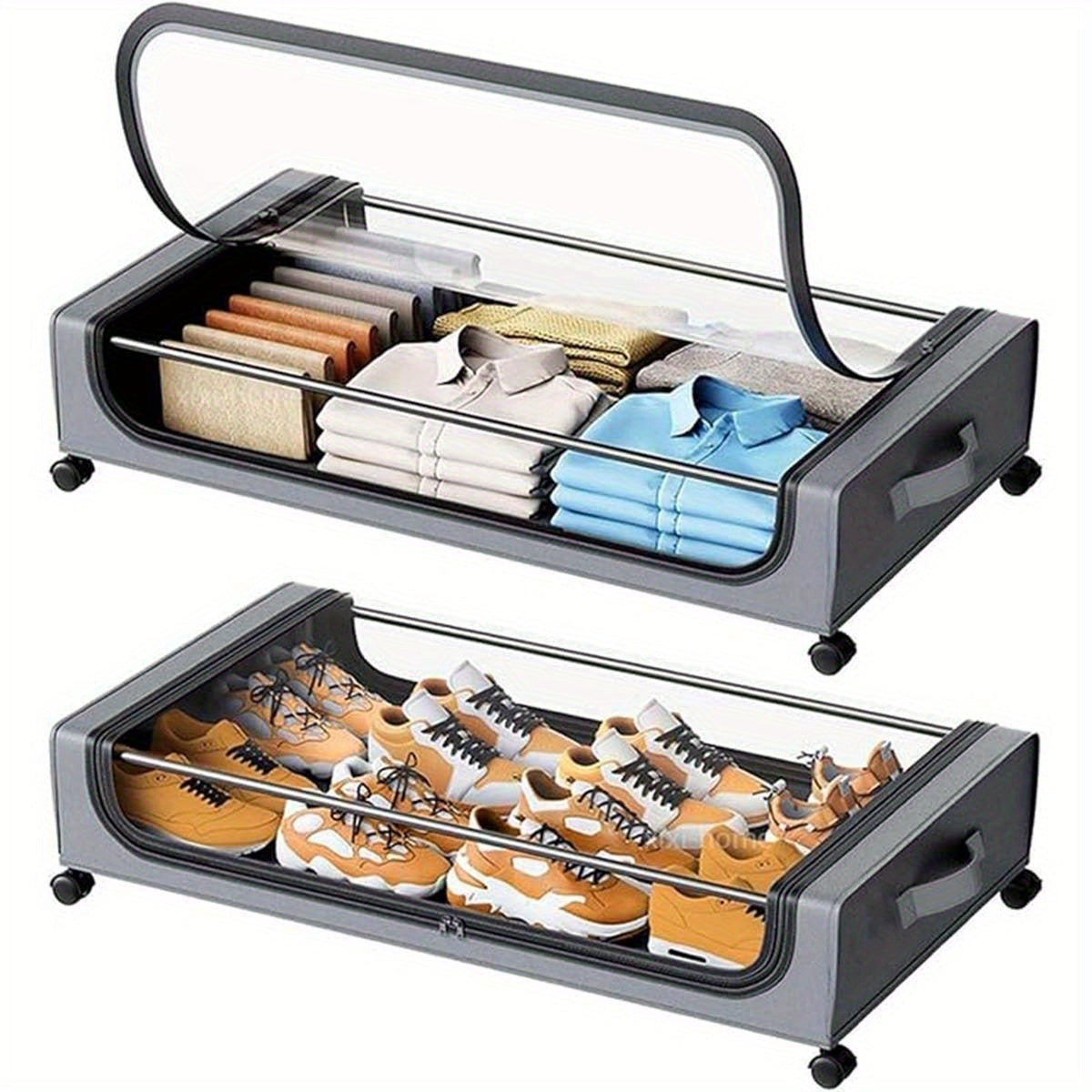 2 Pack XXL 17.17gal Underbed Storage Containers, Oxford Cloth Under Bed Organizer with Wheels for Clothes Bedding Shoes Blankets Books