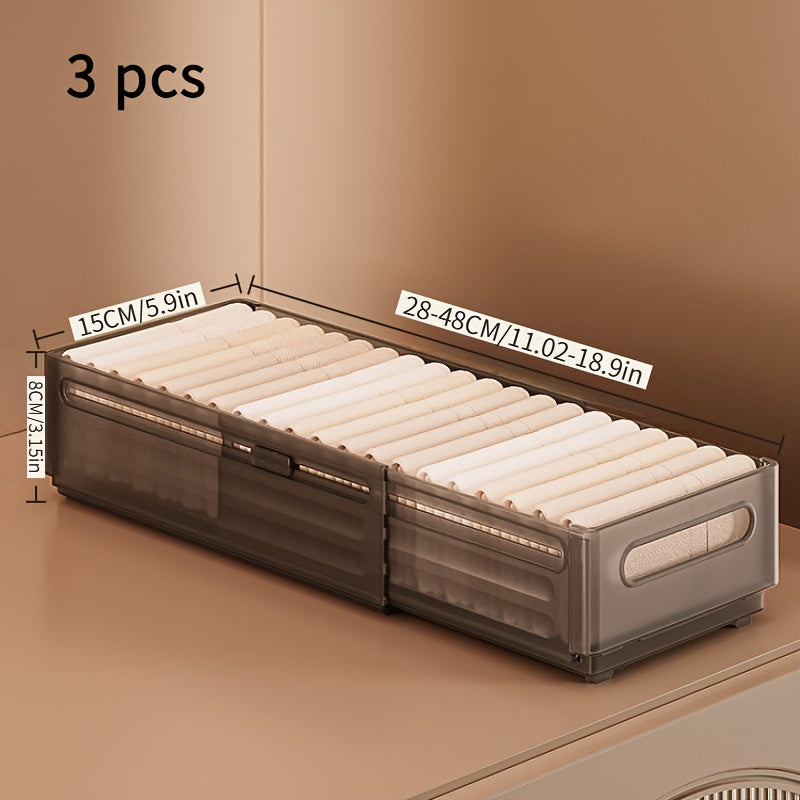 3Pcs Stackable Closet Organizers, Expandable Storage Bins with Transparent Windows, Adjustable Length 11.02-18.9inch for Clothes Accessories Wardrobe Bedroom Office