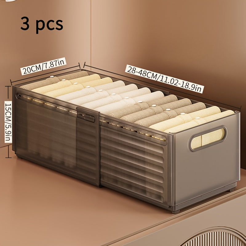 3Pcs Stackable Closet Organizers, Expandable Storage Bins with Transparent Windows, Adjustable Length 11.02-18.9inch for Clothes Accessories Wardrobe Bedroom Office