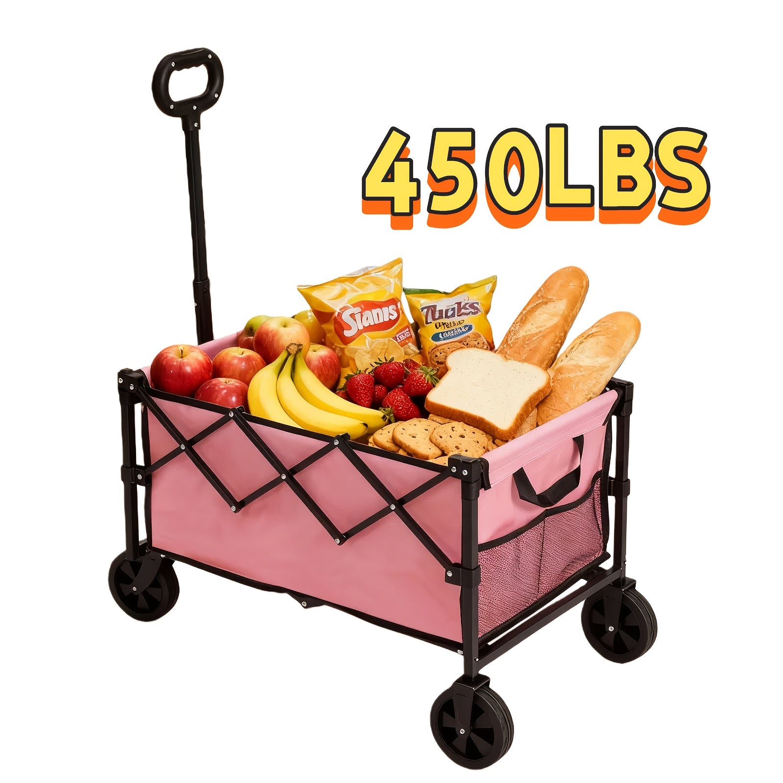 220/450/680 LBS Heavy-Duty Foldable All-Terrain Cart, Stainless Steel Frame Multifunctional Transport Wagon for Camping Gardening Beach Shopping Party