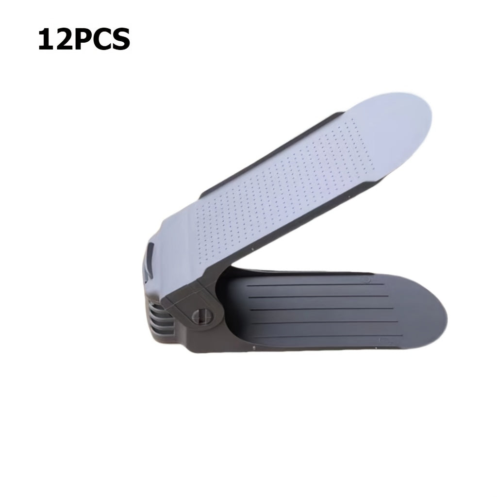 12Pcs Second Generation Adjustable Height Shoe Organizer, Double Layer Space Saver Shoe Rack Holder for Shoes and Slippers